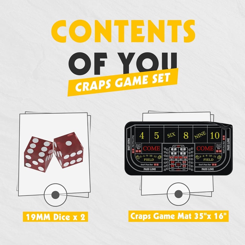 iEsstros Craps Mat 35" x 16" Craps Table Top Set Mini Craps Table Mat Craps Table Top Mat with 2 Casino Dice Craps Game Layout Casino Games for Adults - Image 2